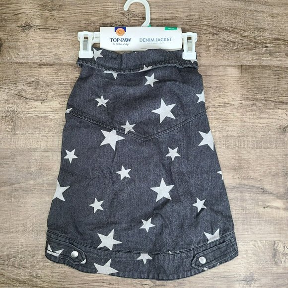 Top Paw Faded Black White Star Patriotic Denim Dog Jacket Size: L Shacket Shirt - Picture 2 of 6